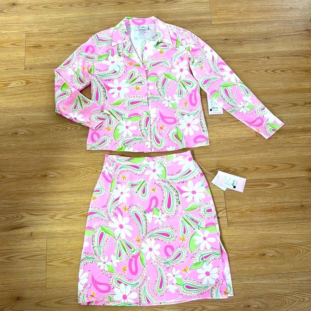 Lilly Pulitzer Pink Paisley Floral Skirt Suit